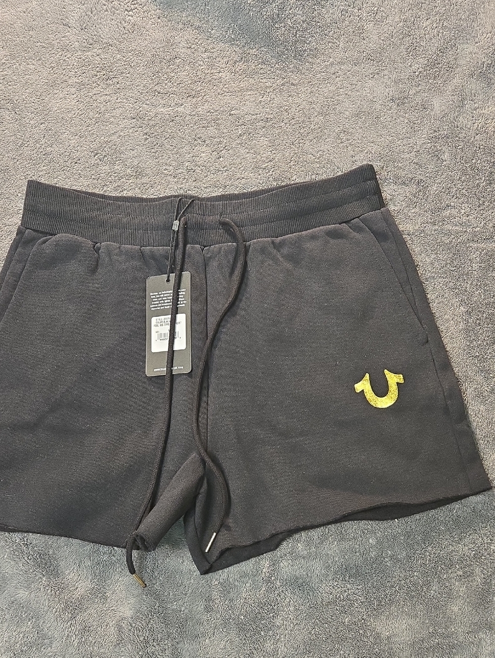 True Religion Black Sweatshorts with Gold Horseshoe Logo